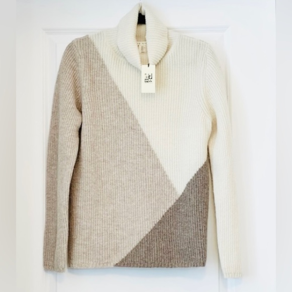 MAX STUDIO Tneck Tan Taupe Ivory LS NWT Sz L